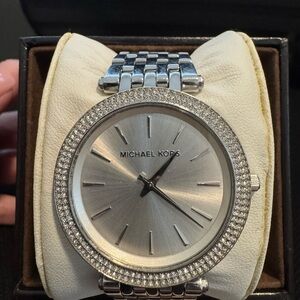 Michael Kors Silver Watch with Crystal Bezel
